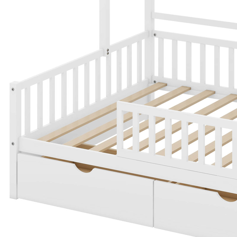 Gracie Oaks Zaney Wooden House Bed with 2 Drawers & Storage Gracie Oaks Zaney Wooden House Bed with 2 Drawers & Storage